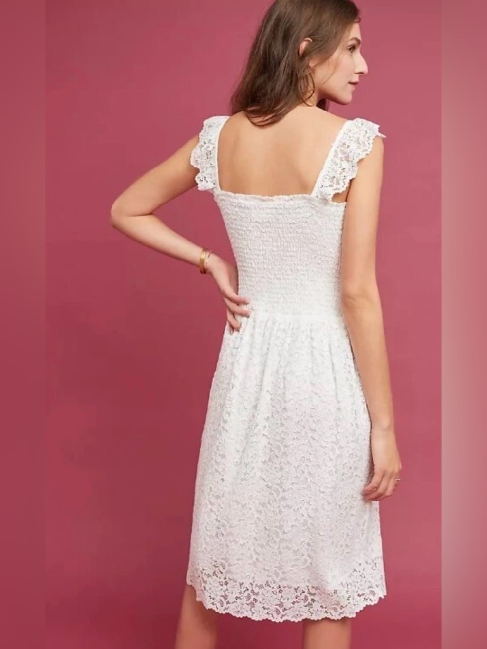 NEW Maeve $148 by Anthropologie Anastasi Smocked Lace Midi Dress sz Med - Picture 2 of 8